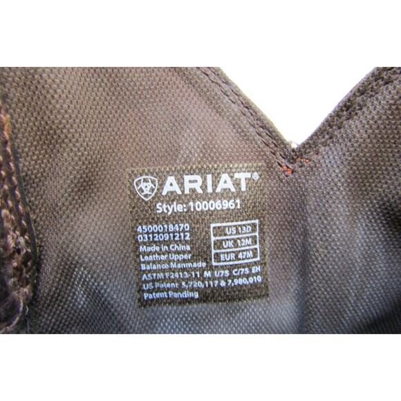Ariat Mens Sz 13 D Brown Orange Leather Steel Toe Cowboy Square Toe Work Boots main image 6
